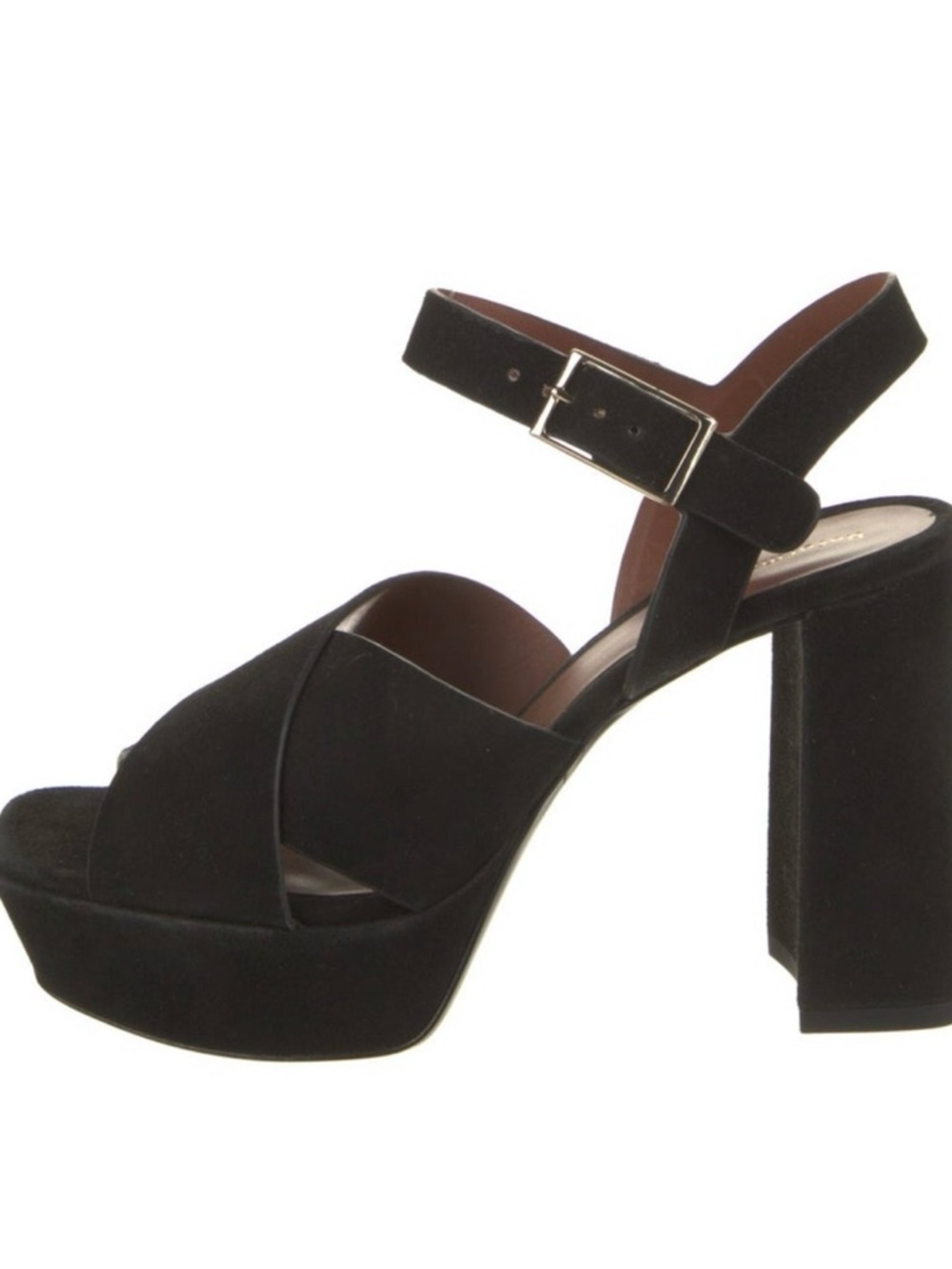 Reformation Black Suede Platform Block Heel Sandal